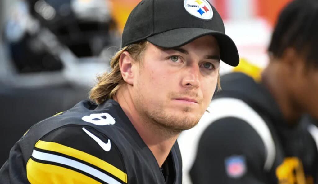 "Kenny Pickett on Steelers sidelines during NFL draft picks 2025 season."