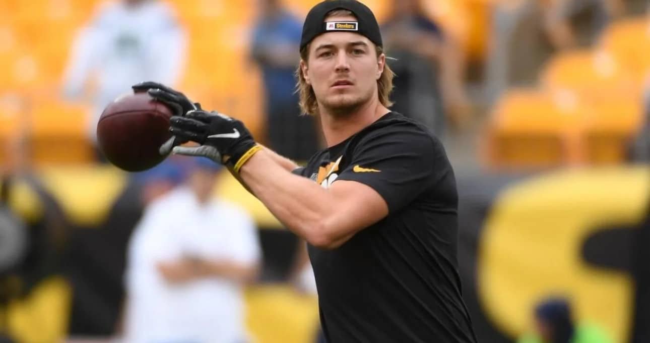 "Kenny Pickett practices with Steelers at Acrisure Stadium for NFL draft picks 2025."