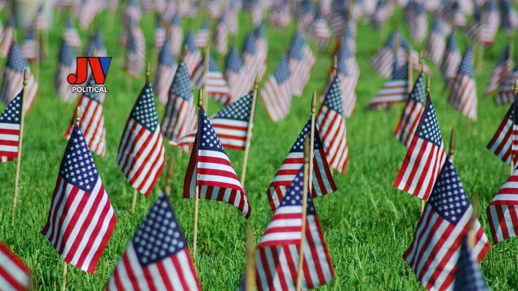 A sea of American flags 🇺🇸 waves proudly in a grassy field, each one a tribute to a fallen hero this Memorial Day 2025. Their sacrifice keeps America free. Share this powerful scene to honor them with #MemorialDay2025 #HonorTheFallen #AmericanHeroes 🌟 @jvpolitical