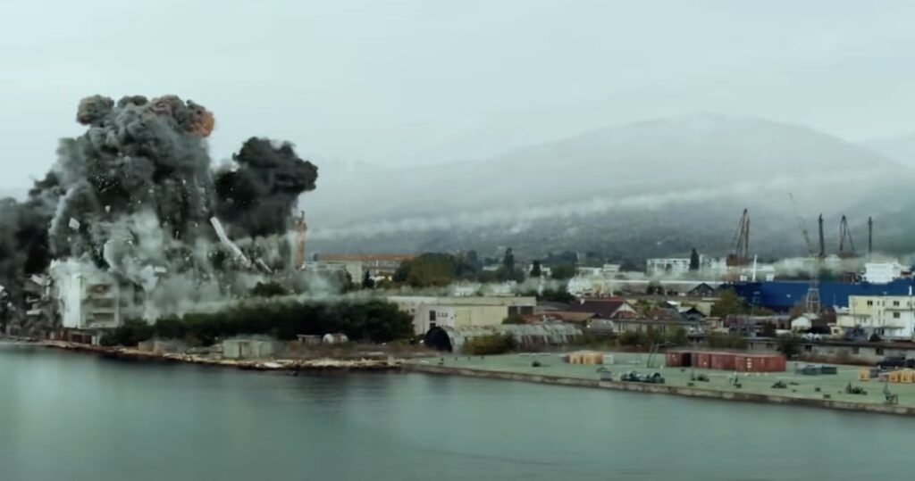 "🌪️ Colossal explosion shakes the port with a massive smoke plume! 💥 The aftermath of a precision strike—share this dramatic scene! ⚡ #ExplosionImpact #MilitaryAction #ShockWave"